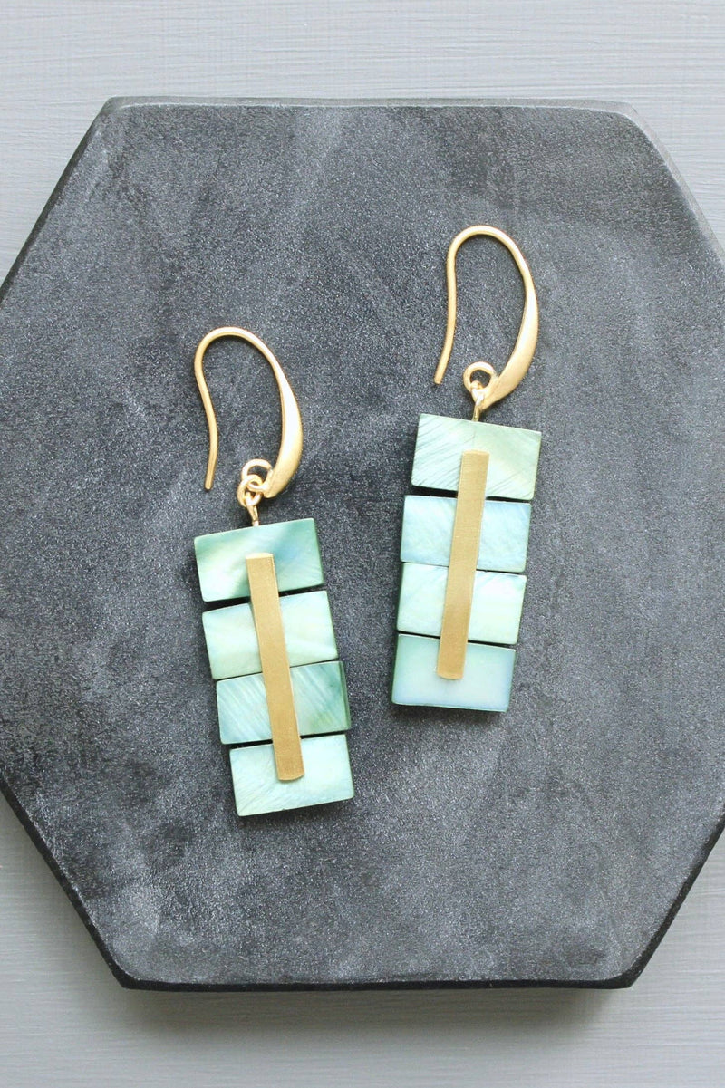 Green Shell Geometric Earrings