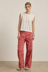 Red Washed Bandana Print Wide Leg Pants