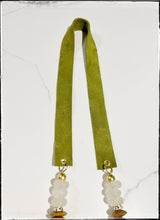 Suede Strap Necklace Bone Glass Beads Coconut Wood- Green