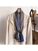 Blue Patchwork Contrast Skinny Scarf