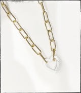 Gold Paperclip Chain Charm Necklace Pendant Carabiner Heart
