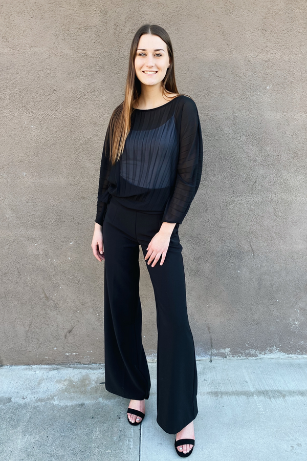 Black Pleated Long Sleeve Top