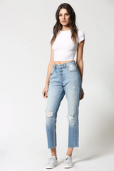 High Rise Straight Crop Denim Jeans