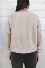 V-Neck Fringe Trim Sweater