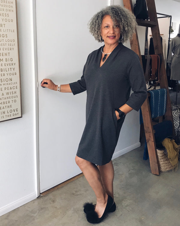 Charcoal 3/4 Sleeve Shift Dress