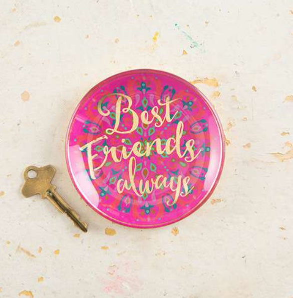 Best Friends Always Round Glass Tray