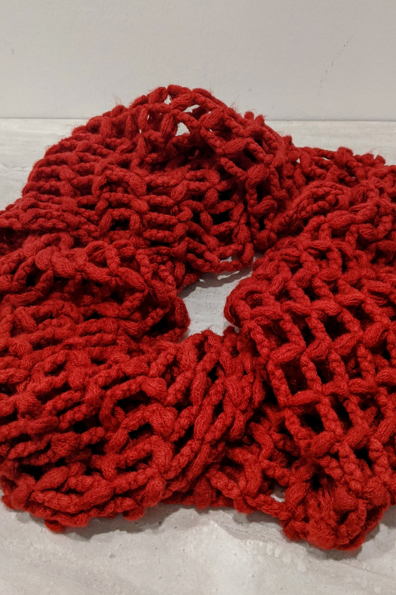 Red cable knitted infinity scarf