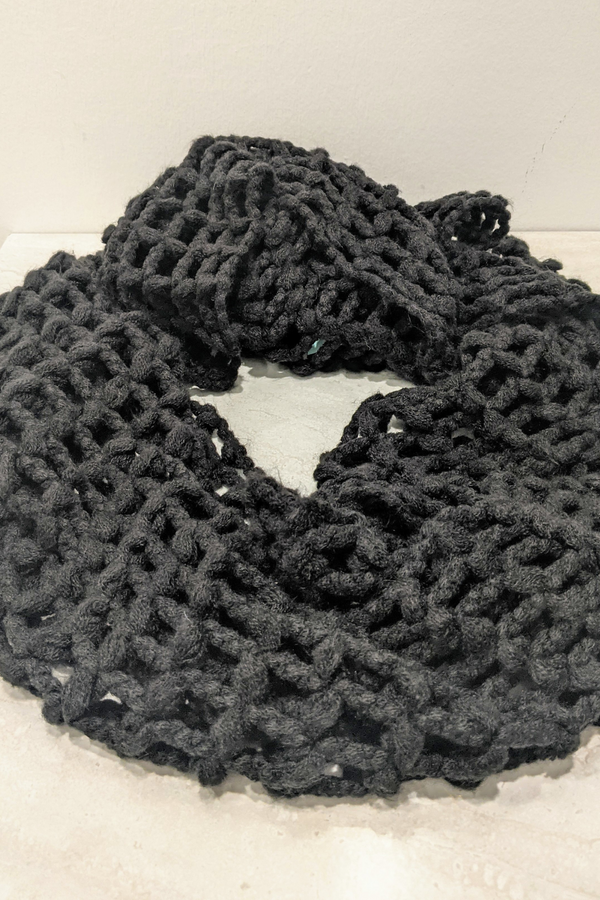 Red cable knitted infinity scarf