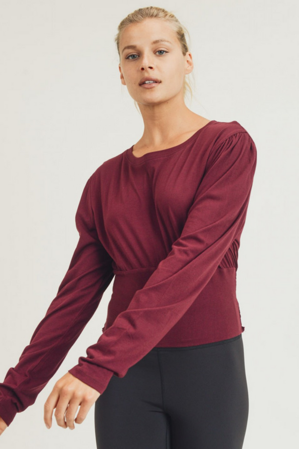 Crew Neck Crop Top with Shirring Detail