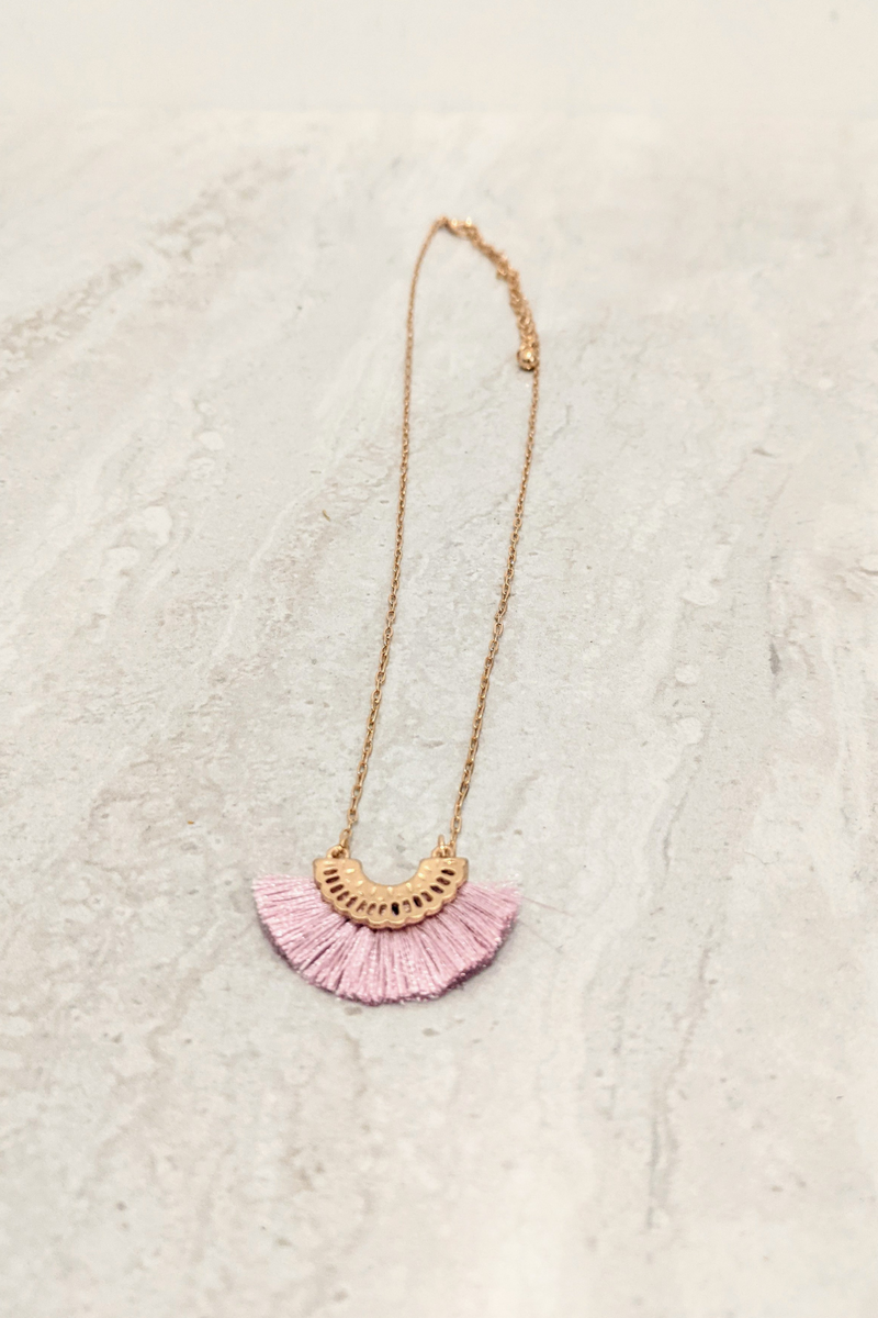 Lilac Mini Half Fan Tassel Necklace
