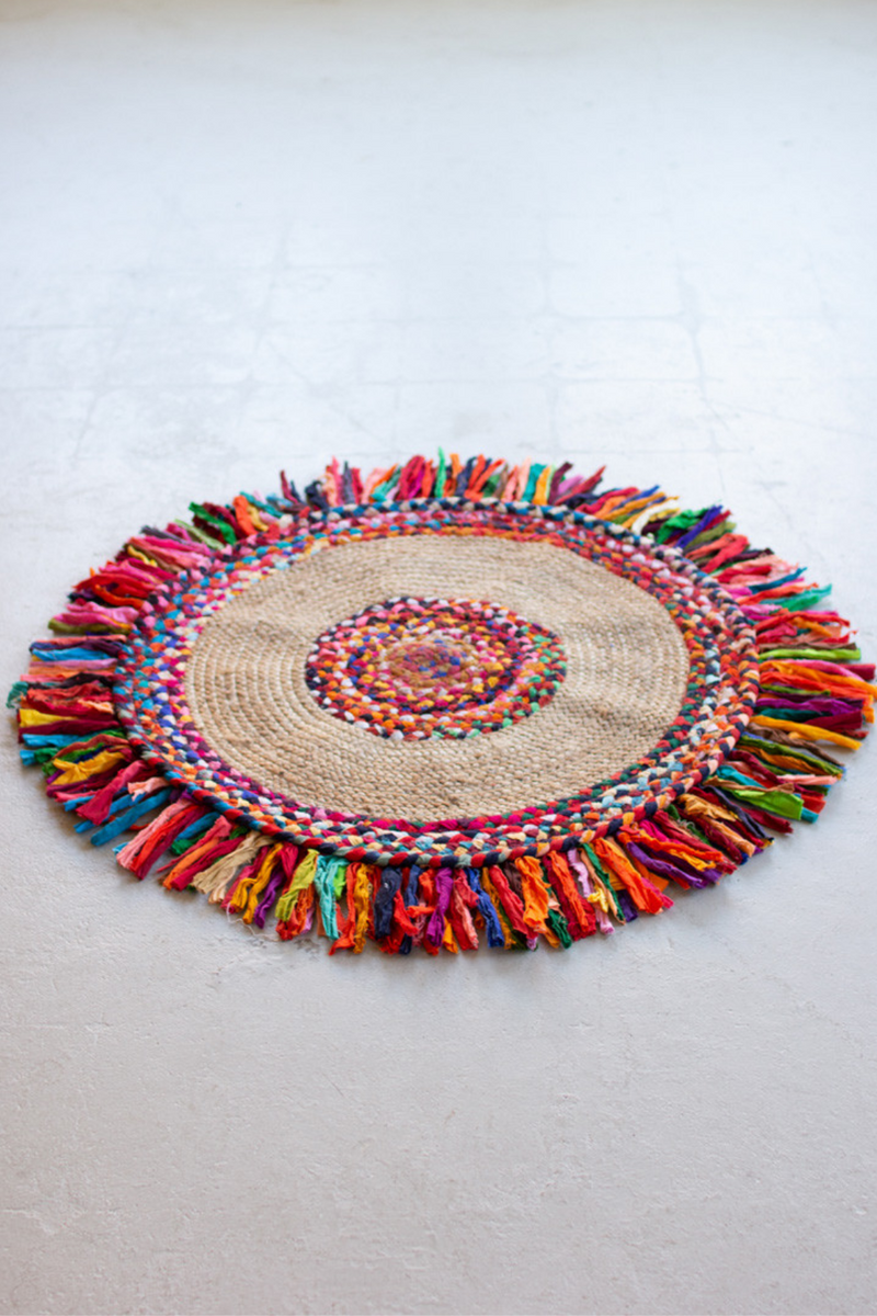 Small Recycled Braided Kantha and Sea Grass Rug