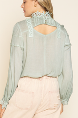 Sage Lace Detailed Long Sleeve Top