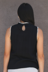 Black Embroidery Sleeveless High Neck Top