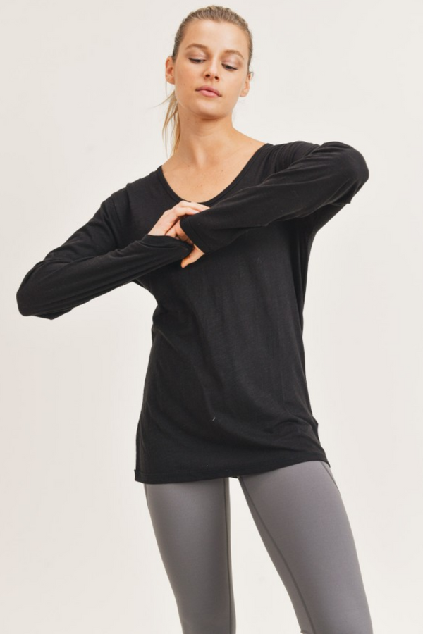 Essential Longline V-Neck Top with Long Sleeves