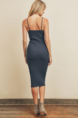 Teal Straight Neck Ribbed Bodycon Dress