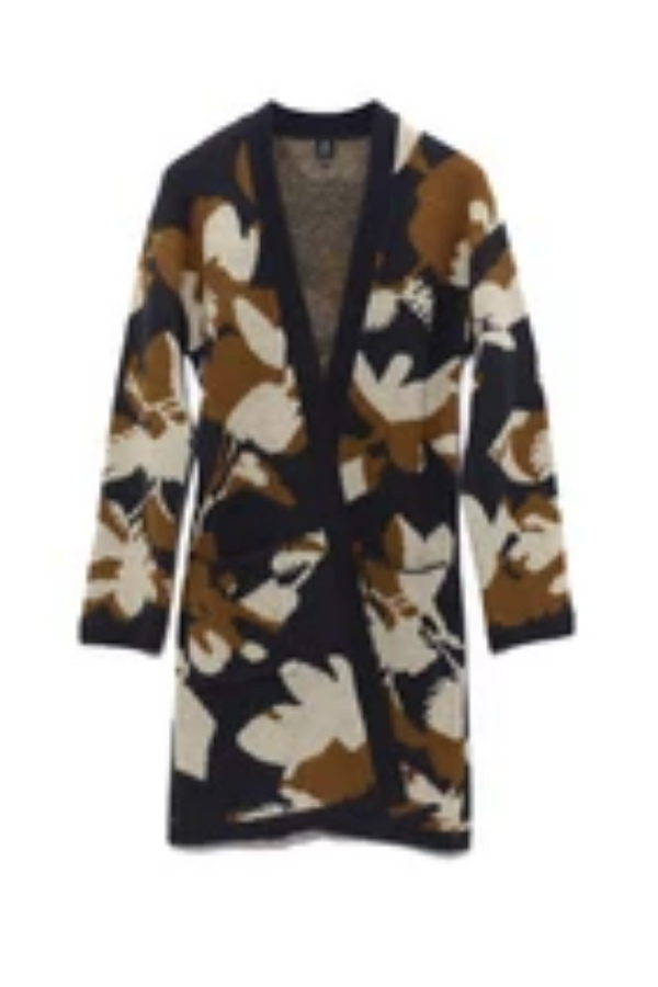 Black Brown and Grey Floral Camo Open Cardigan