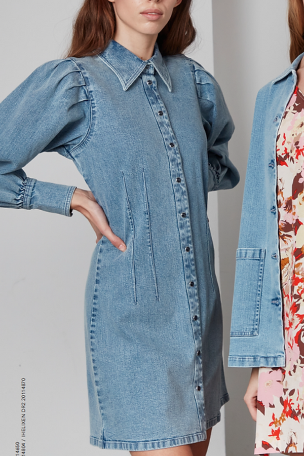 Light Blue Denim Wish List Button Front Dress