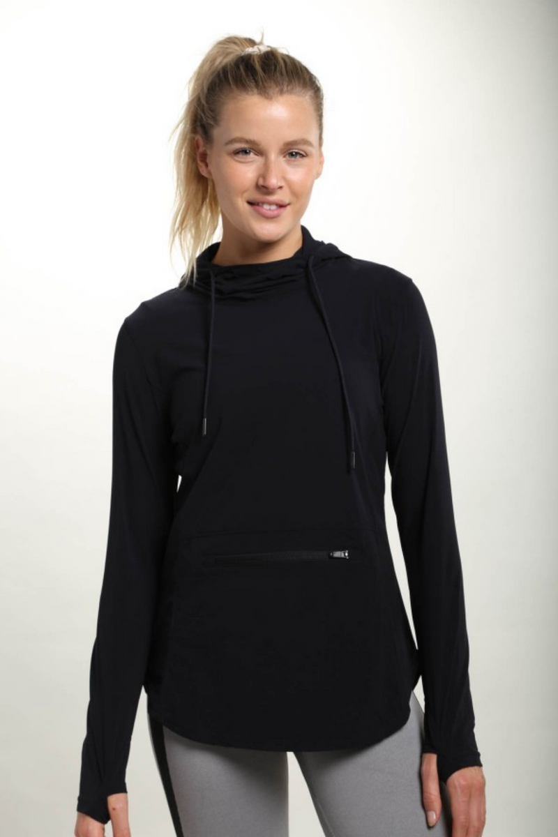Black Long Sleeve Hoodie Pullover with Thumb Holes