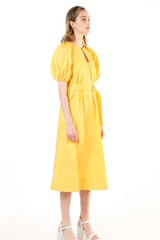 Yellow Midi Dress with Self Tie
