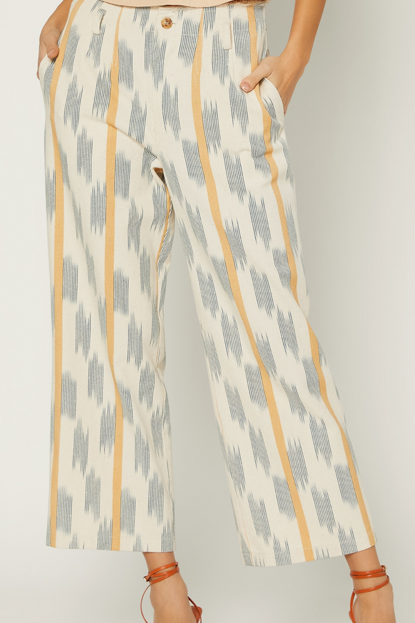 Natural Raw Edge Stripe Pants with Tie