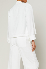 Off White Floral Jacquard Print Semi Crop Blazer Jacket