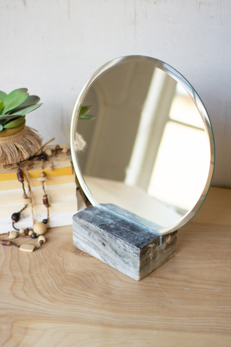 Table Top Mirror with Grey Marble Base