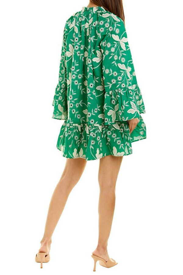 Green and Natural Embroidered Print Dress