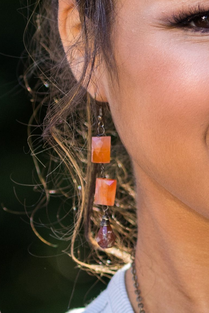 Banjara Cascading Carnelian Red Jasper Stone Earrings