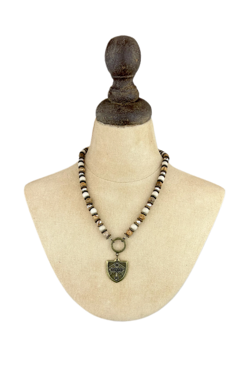 Short Necklace with Shield Cross