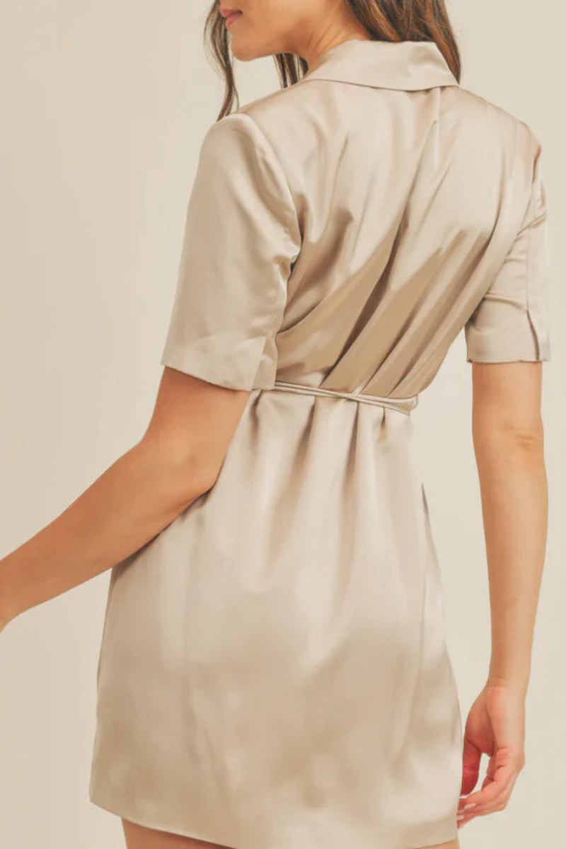 Beige Short Sleeve Blazer Wrap Dress