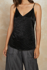 Black Sleeveless Crinkle Cami with back Lace Detail