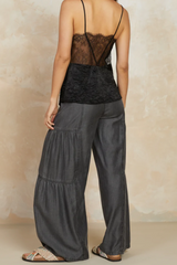 Black Sleeveless Crinkle Cami with back Lace Detail