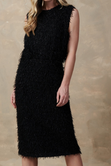Black Textured Shine Fringe Top