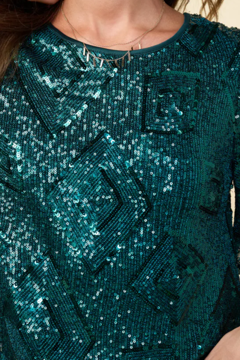 Green Short Sleeve Sequined Top