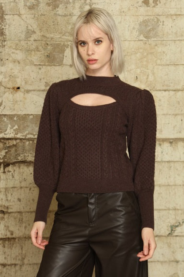 Brown Cutout Balloon Sweater