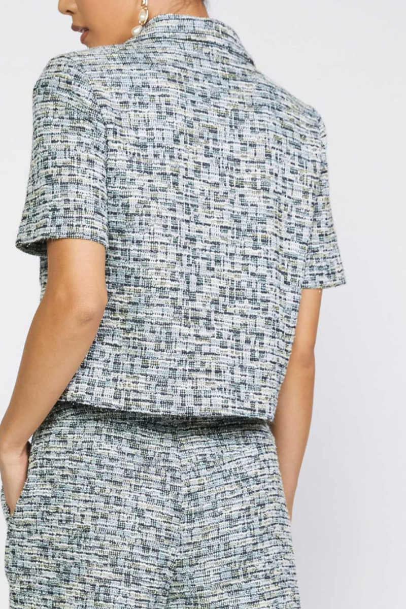 Short sleeve tweed jacket hot sale