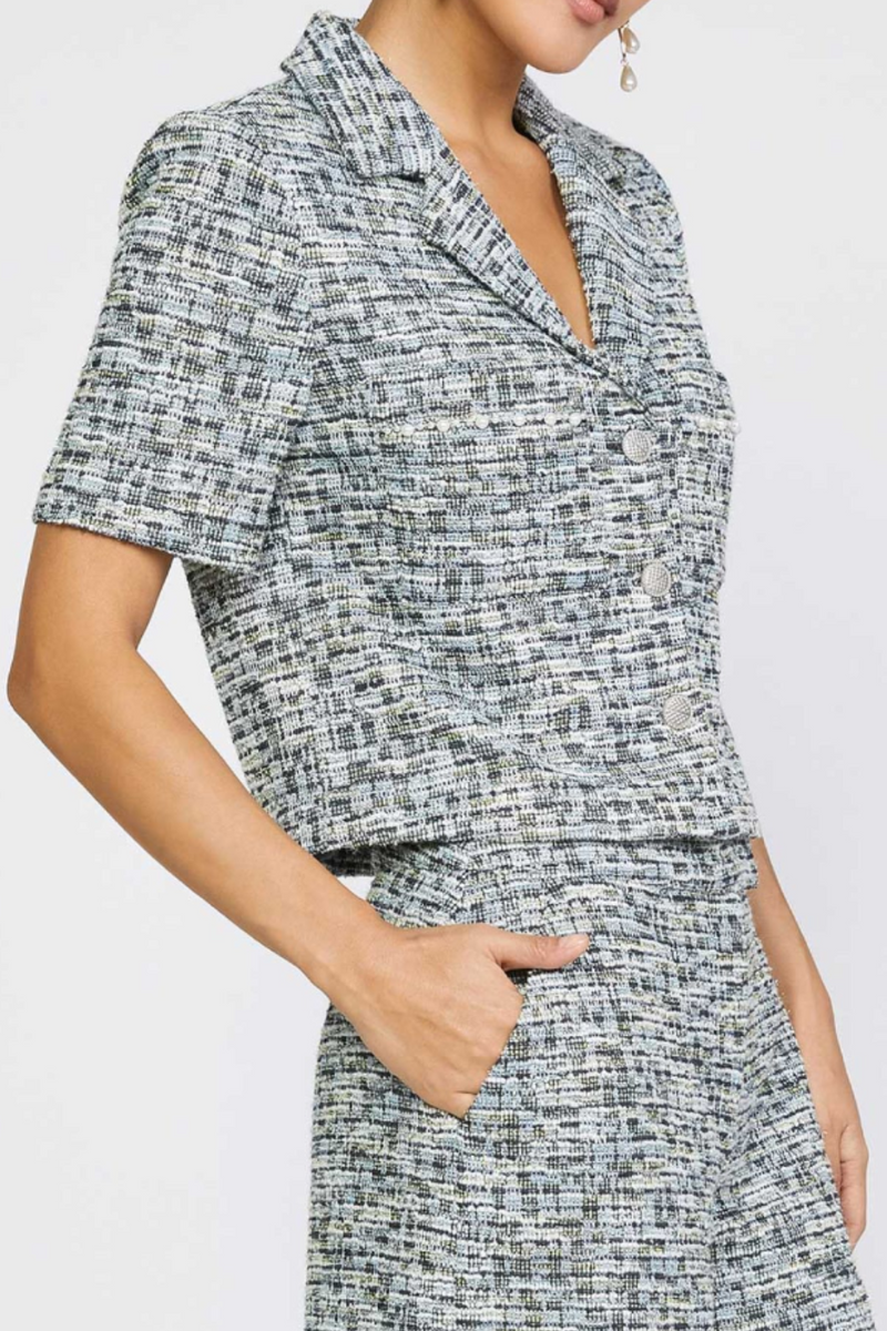 Black/Multi Short Sleeve Tweed Jacket