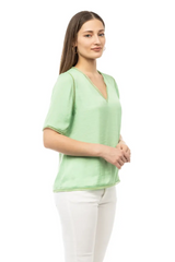 Green Tea V Neck with Trim Inserts Top