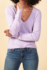 Lavender V-Neck Long Sleeve Sweater