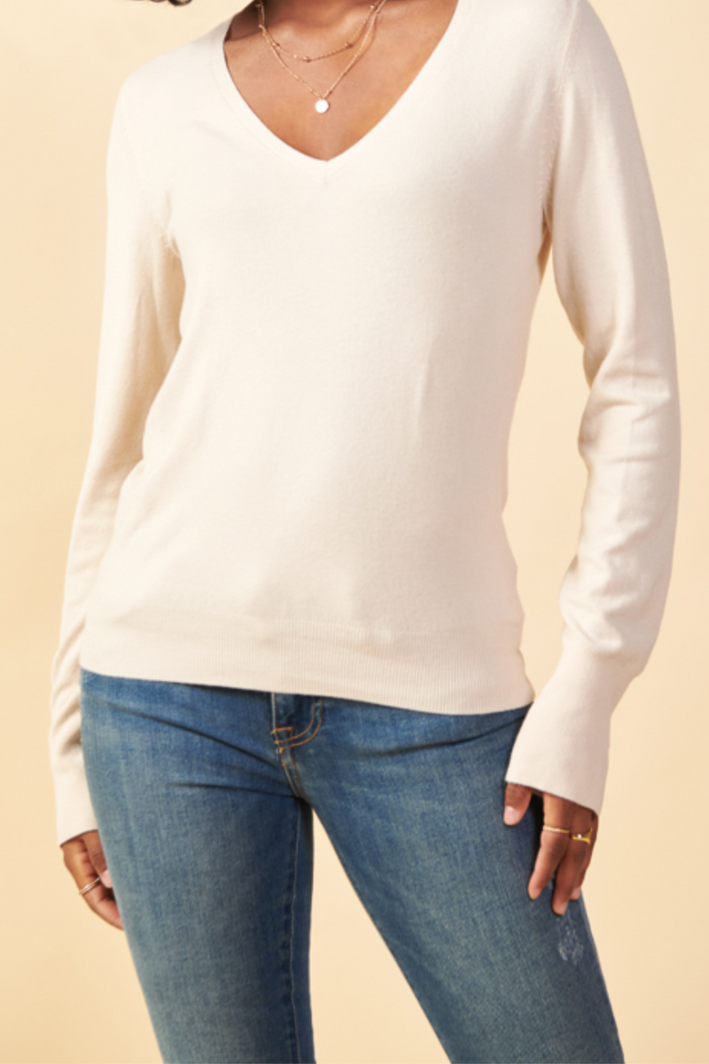 Ivory V-Neck Long Sleeve Sweater
