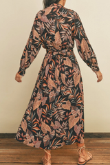 Black Vintage Palm Long Sleeve Dress