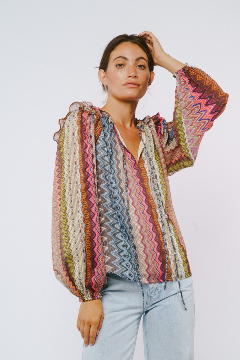 Multi Flutter Shoulder Long Sleeve Top