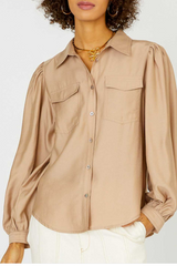 Sand Long Sleeve Button Front Top