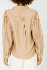 Sand Long Sleeve Button Front Top