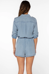 Faded Blue Luba Roll Sleeve Romper