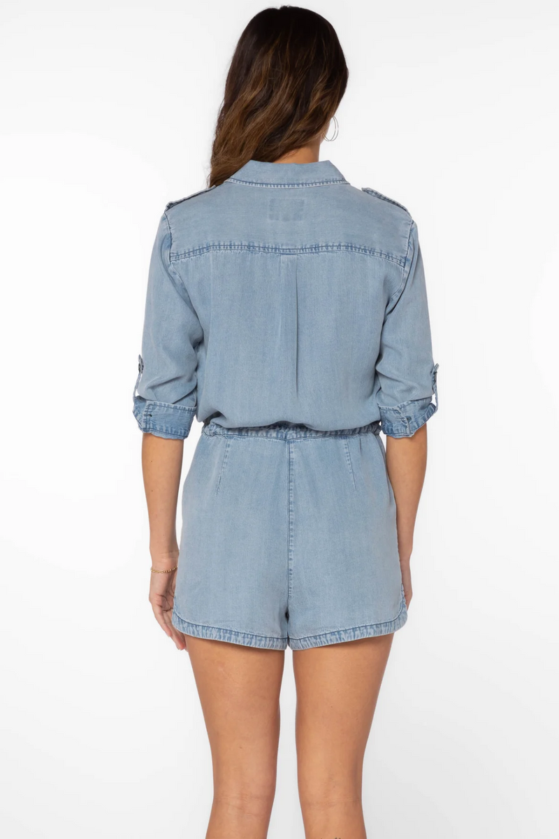 Faded Blue Luba Roll Sleeve Romper
